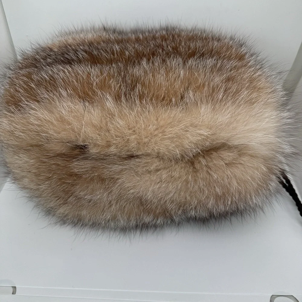 Fur Womens Hand Muff Hand Warmer Braided Wrist Strap Inside Zippered Pocket